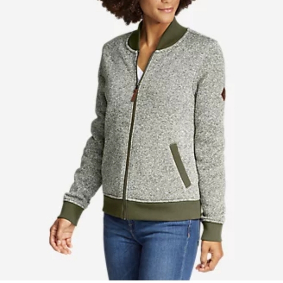Eddie Bauer Women's Green Radietor Fleece Bomber Jacket Size XL - Picture 1 of 11